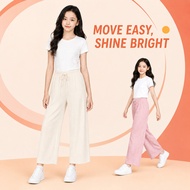 Girls 1-15Y Lightweight Ribbed Wide Leg Pants Elastic Waist Casual Straight Trousers 90-160cm