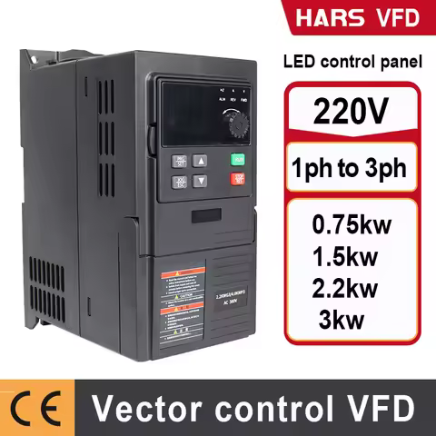220V VFD 0.75/1.5/2.2/3KW 1/2/3/4HP Variable Frequency Drive 1phase to 3ph Converter Inverter Motor