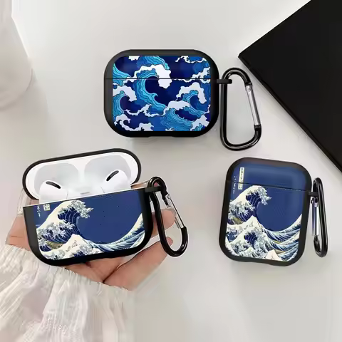Cartoon Ocean Tsunami Earphone Cases Cover Case For Airpods 3 2 4 1 Pro3 Pro Pro2