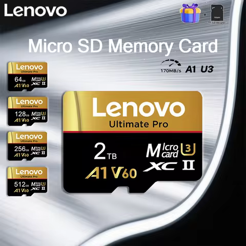 Lenovo 2TB High-Speed V30 A2 4K SD Card 512GB 256GB 128GB Memory Card 1TB Micro TF SD Adapter for Sm