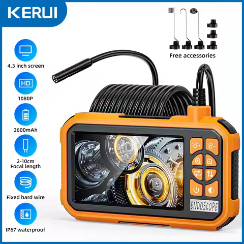 KERUI 8mm Industrial Endoscope Camera 4.3inch IPS Screen 1080P IP67 Waterproof 8 LEDs Inspection Bor