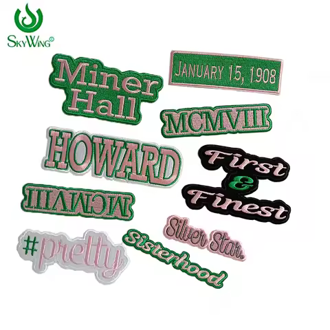 Stock AKA Sorority Embroidered Iron on Patch, Miner Hall, Pretty Girl, SOROR Howard January 1908, Si