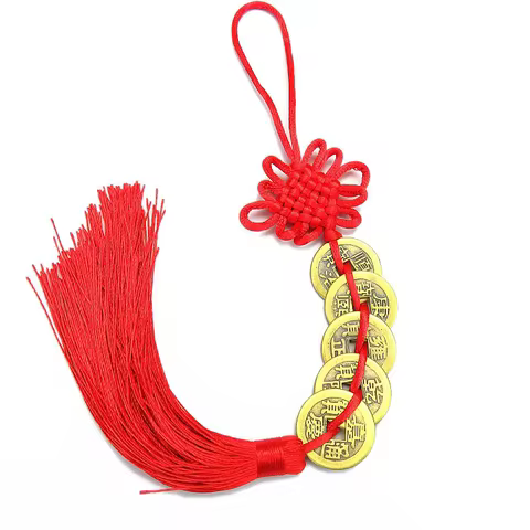 Chinese Knot Ancient Five Emperors Copper Coin Lucky Charm Pendant KeychainExorcise Evil Spirits Fen