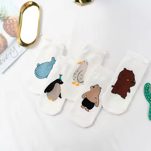 Cartoon cute animal short socks funny dinosaur fox penguin bear kawaii woman's socks Korean style fe
