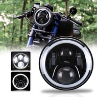 OVOVS Motorcycle 7" Round Headlight 50W Halo Led Projector Headlight for Honda CB400 CB500 CB1300