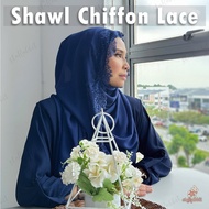 Shawl Chiffon Lace Premium 1.8m Sulam Tepi Flowy Selendang Elegant Untuk Wedding Office