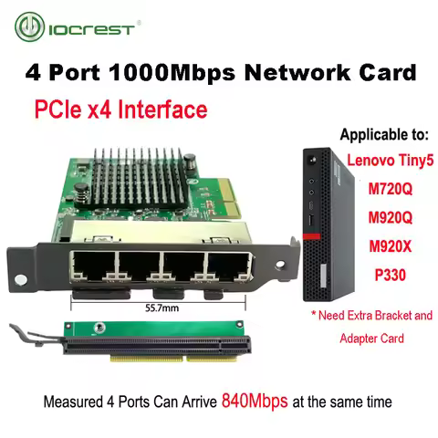 PCIex4 4 Ports Gigabit Ethernet Lan Card 1000Mbps NIC Realtek RTL8111H Chips Designed for Small Case