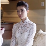 SATIN WEDDING DRESS WITH SIMPLE LUXURIOUS BRUCADE BOLERO WEDDING GOWN