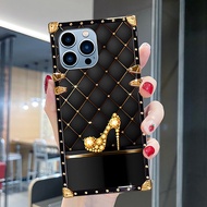 Casing OPPO Reno 11 11F 10 Pro 9 8 8T 8Z 7 7Z 6 6Z 5 5Z 5F 4 Pro 4G 5G Reno 3 2 Z 2F 2Z Luxury Fashionable High Heels Four Corner Anti drop Square Phone Case Cover for Girls