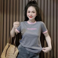 Áo Thun Nữ Form Ôm Gọn Dáng 35~55kg (B56 The Famous) Cổ Tròn Viền Sọc Tay Cotton Mềm Co Giãn Không B