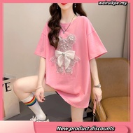 胖MM300斤大码女装闪闪蝴蝶结小熊T恤时尚短袖 上衣女韓版显瘦 大碼 女裝 上衣 顯瘦 大碼t shirt oversize t shirt woman Fat MM 150kg Plus Size