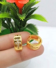 10k Non Tarnish Cross Stoned Clip Earrings