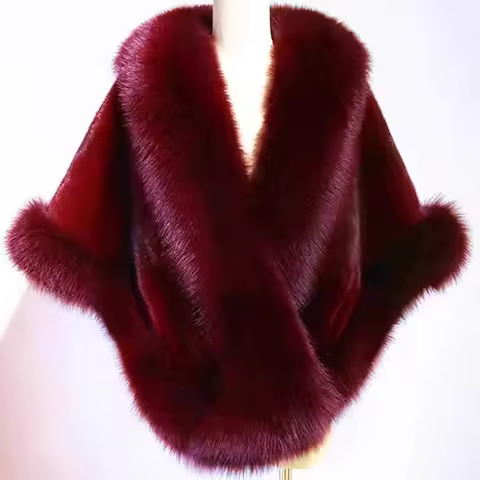Faux Fur Burgundy Bolero Jacket Cape Shawl Wrap 2025 Real Sample Winter Out Coat