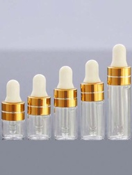 5入組(1毫升2毫升3毫升4毫升5毫升)旅行用透明瓶，帶有螺紋金色圓環滴管和蓋子，適用於精油、香水、化妝品和乳液