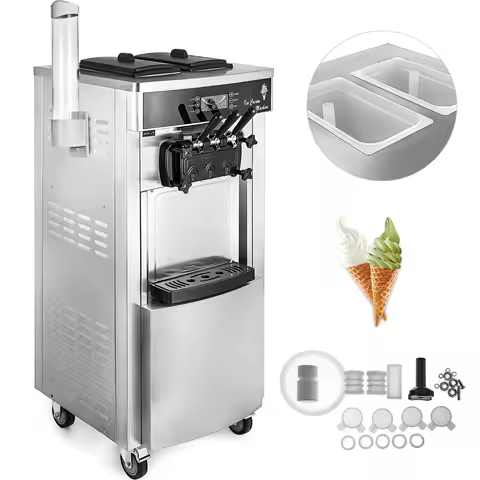 VEVOR Commercial Soft Ice Cream Machine,2200W 3 Flavors Ice Cream Maker,5.3 to 7.4 Gal per/H Auto Cl