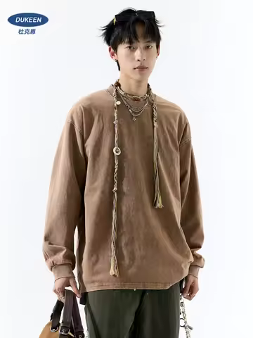 DUKEEN 100% Cotton Vintage Wash T-Shirt for Men Spring and Autumn Effortlessly Cool Retro Streetwear