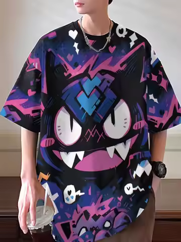 2026 Fashion New Anime Pikachu 3D Fashion Casual T-shirt Clothing T-shirt Short Sleeve Pocket Monste