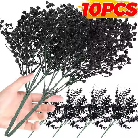 Artificial Black Eucalyptus Leaves Halloween Decoration Realistic Faux Eucalyptus Stems For Home Par