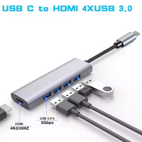 USB C to HDMI USB 3.0 HUB Type C 5-in-1HUB 4K USB-C to HDMI+USB 3.0 X4 for Macbook pro Air Mini Dell