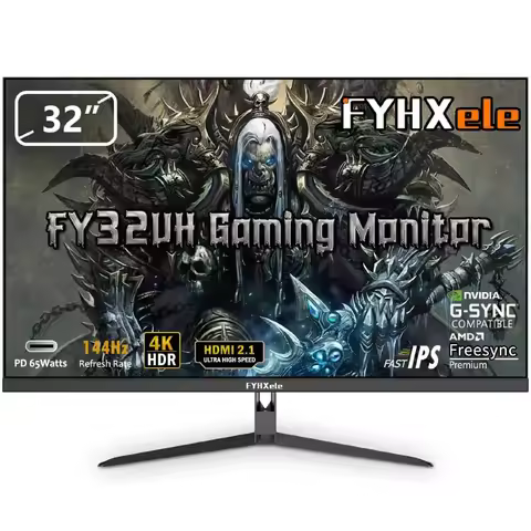 FYHXele 32Inch 4K 144Hz PC IPS Panel Monitor UHD LED Display Desktop Gaming Computer Screen FreeSync