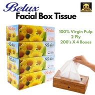 Belux 200'S x 4 Boxes 100% Virgin Pulp 2ply Facial Tissue/ Pulppy Facial Tissue 150's X 4 Packs