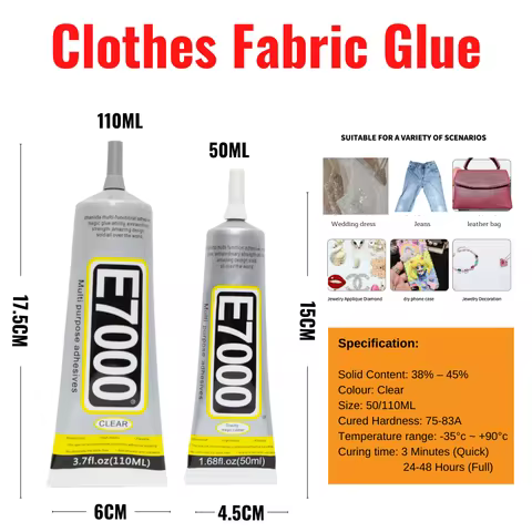 E7000 50/110ML Clear Contact DIY Cloth Fibre Fabric Adhesive Multipurpose Wedding Dress Leather Bag 