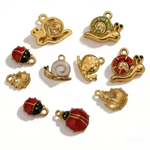 5PCS Enamel Snail Ladybug Charms Insect Animal Pendants 18K Gold Stainless Steel for DIY Necklace Br