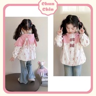 AK070 Chun Chin | AK Wind Pink Cream Bear with Checkered Bow Rabbit Ear Hat for Girls 10-21kg