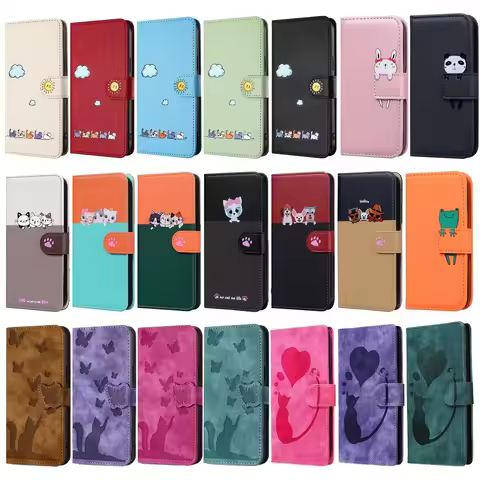for Funda iPhone 16 15 Pro Max Leather Flip Case on iPhone 11 16E 13 14 Pro Carcasa Cute Cat Pets Wa