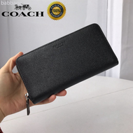 Coach purse long wallet men birthday present gift new fashion zipper wallet black in stock F58107