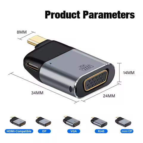 USB Type C To HDMI-Compatible 4K 8K USB C To Mini DP/VGA/RJ45/HDMI Adapter Video 1000Mbps Lan Ethern