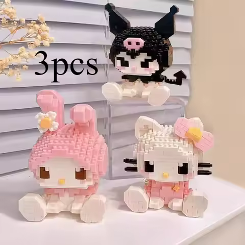 Sanrio Anime Hello Kitty My Melody Cinnamoroll Pompompurin Kuromi Building Blocks Girl Kid Holiday C