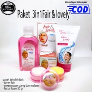 Fair And Lovely (GRATIS TAS KOSMETIK ) 1 Paket Lengkap Glowing Asli 6 In 1 Fair And Lovely BPOM - Cream Siang Malam - Pelembab -Facial Foam - Toner-Bedak Plus Serum Fair And Lovely