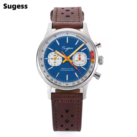 Sugess Watch Mens 1963 Pilot Chronograph Mechanical Wristwatches Tianjin ST19 Movement Swanneck Sapp