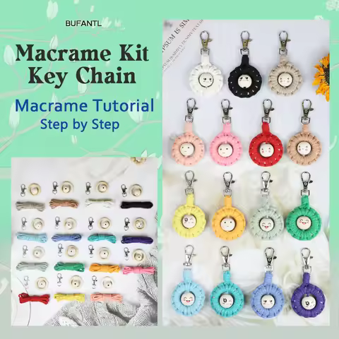 Handmade Knitting Smiley keychain Macrame Kit With Tutorial For Beginner Hand DIY Smiley key Chain C