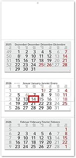 Timr 3-Month Calendar 2026 - Wall Calendar 3 Months with Slider - 70 cm Three-Month Calendar Multili