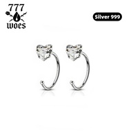 S999 Pure Silver 1 Cz Diamond Hook Earrings Star Shape/Heart Shiny Luxurious Korean Style