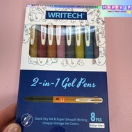 Writech Multi-Color Fine Point Gel Pen Set: 8-Pack, 0.5mm Assorted Ink, 2-in-1 for Journaling