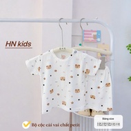 BC23. Set HNKids White Shouldershort sleeve with Petit Fabric Pattern, Soft, Smooth, Thin and Cool f