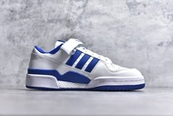 Adidas Forum 84 Low ACE ใส่สบายแมทช์ง่ายต่ำคลาสสิก Velcro รองเท้าผ้าใบชายหญิงรุ่นเดียวกันสีขาวน้ำเงิ