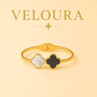Veloura Clover Charm Duo Bangle – 18K Gold & Steel