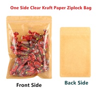 Re-closable One Side Clear Brown Paper Bag 100pcs Zipper Self-Sealing Kraft Paper Pack Bags Food Pouch Resealable Zip Grip Seal Snack Storage / Translucent Craft Paper Ziplock Pouch for Nuts, Doorgift Goodies Bag, Self-sealed Dessert Wrapping Suppies