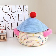 Dopamine Cream Fabric Basket with Lid Snack Organizer Boho Decor