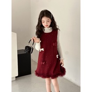 2025新款女童连衣裙套装秋冬装2025新款洋气儿童背心裙女孩红色裙子新年服Girls Dress Suit Autumn Winter 2025 NewER