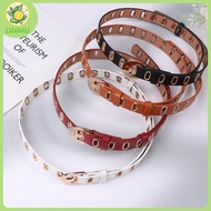 [LINMU] New Grunge Women Belt Adjustable Hole Grunge Punk Belts For Women Alloy Pin Bule PU Leather 