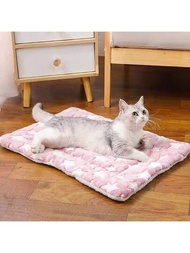 1 件粉色法蘭絨星星圖案柔軟加厚寵物墊,可水洗,適合大/中/小型寵物床或地墊,四季皆宜