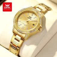OPK Watch สำหรับกันน้ำสำหรับผู้หญิงเดิม2025ใหม่หรูหราสง่างามเพชรสแตนเลสสายเหล็กนาฬิกาควอตซ์ปฏิทินเรื