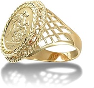 Men's Solid 9ct Gold Rope Edge Basket St George & Dragon Medallion Ring (Half Sov Size), Size W