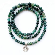 Natural Moss Stone Bracelet 8mm Mala Beads Meditation Bracelet Charms Earth Map Yoga Mala Prayer 108 Buddha Jewelry