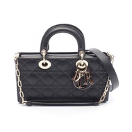 Dior LADY D-JOY 中型 Cannage 斜背包，黑色皮革，二手